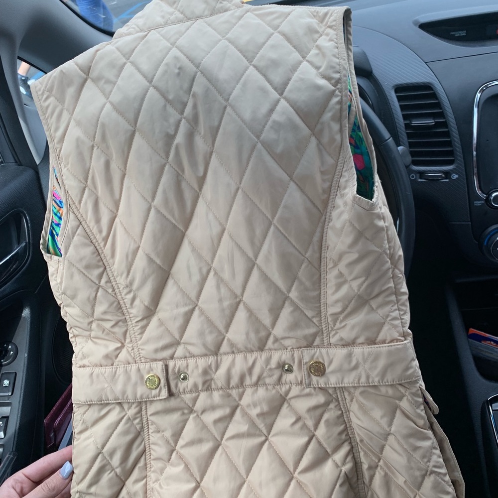 Lilly Pulitzer vest with M embroidered on it!